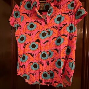 Nooworks Bright Pink, Turquoise & Orange Eye-Print Button-Up